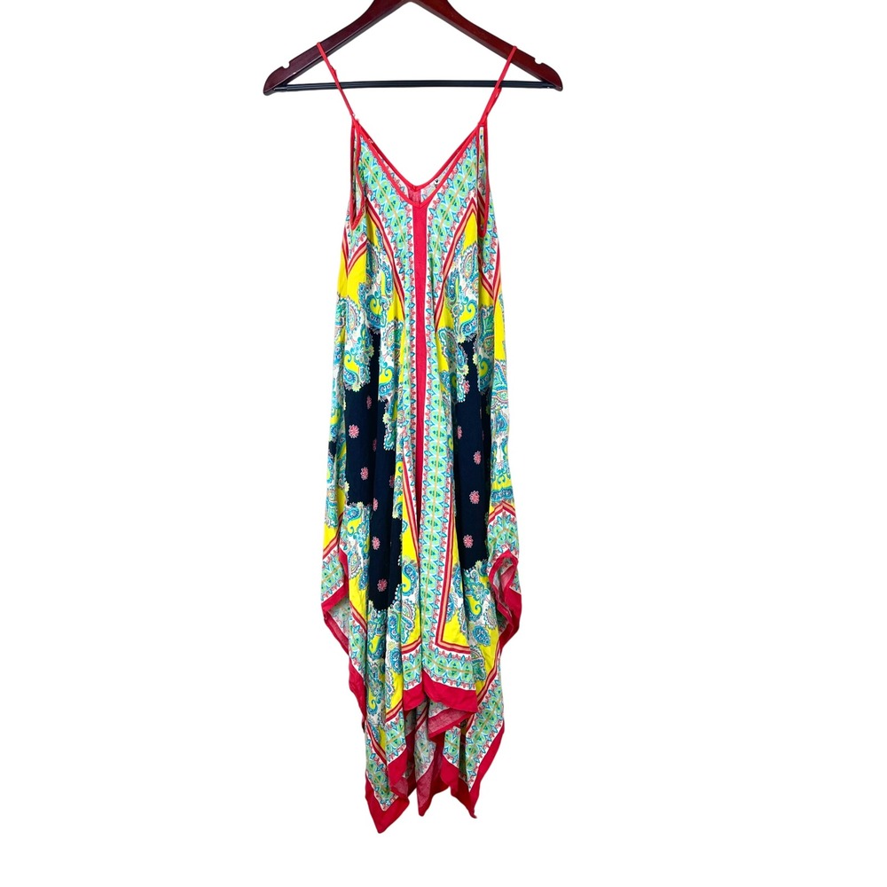 Womens Slip Dress Sz S Fairy Maximalist Handkerchief Hem Boho‎ Colorful Rainbow